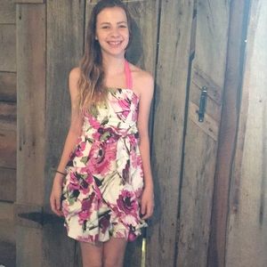 Pink and white halter top dress